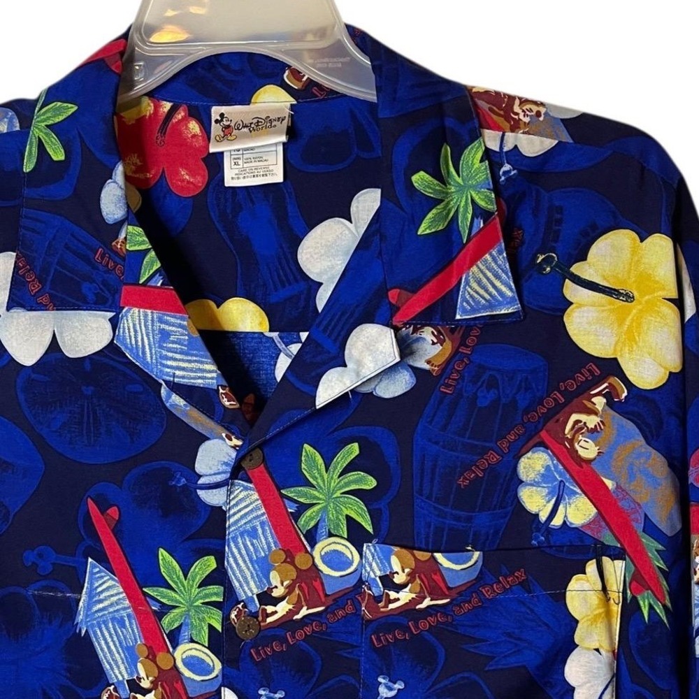 Disney World Mickey Mouse Hawaiian Shirt Mens XL Blue Rayon Aloha Vintage 90s
